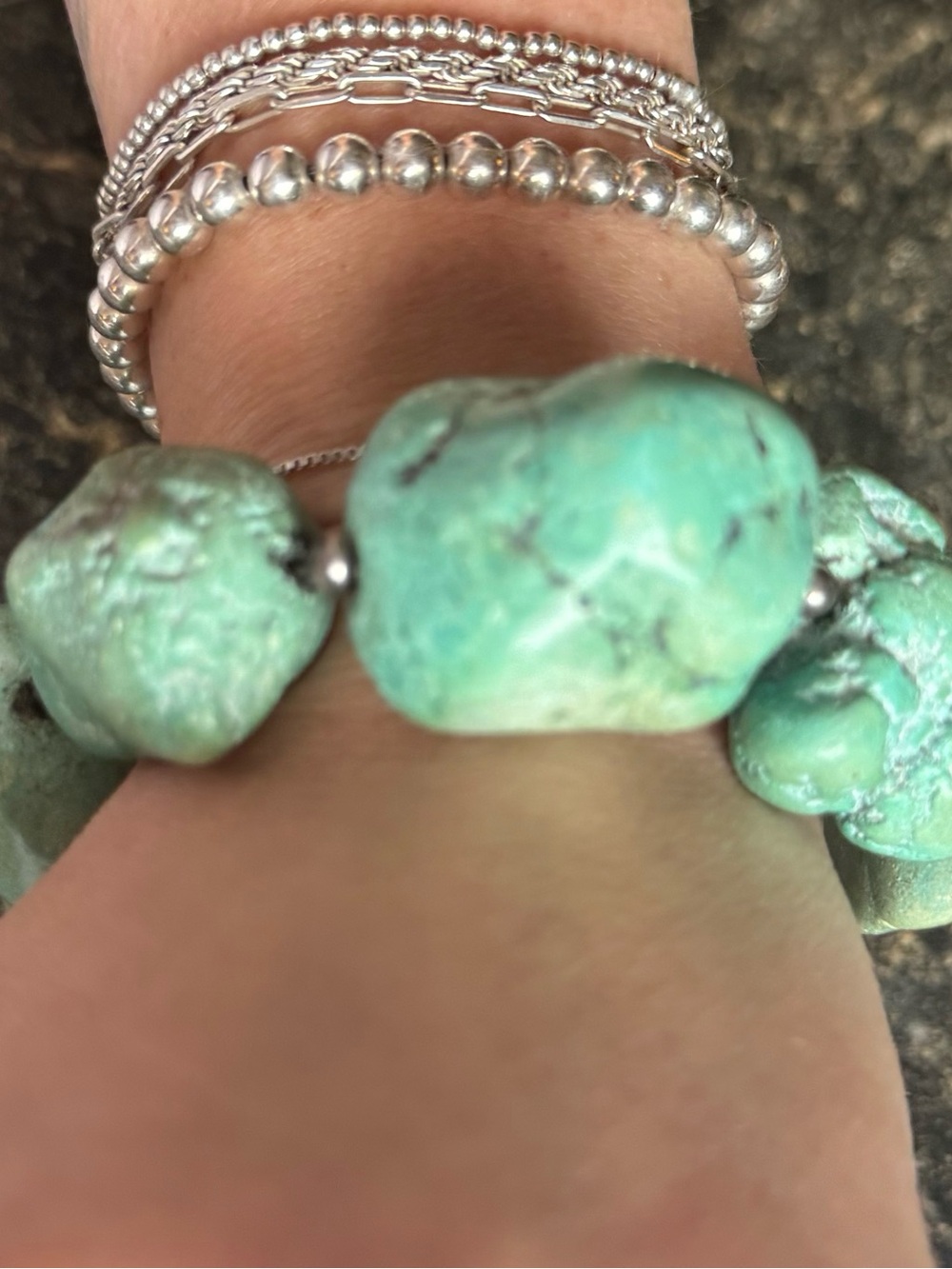 Hubei Turquoise Nugget Bracelet with Silver Accent Beads - Women Jewelry